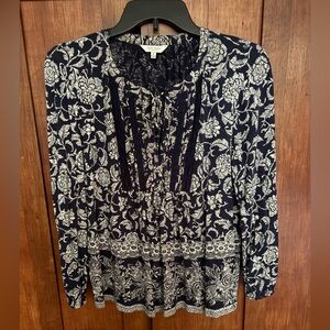 Lucky Brand Navy and Cream Floral Blouse
